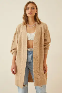 بافتنی کرم گشاد آستین دار بالنی زنانه برند Happiness İstanbul کد 1649603741