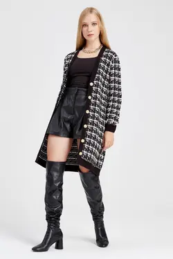 بافتنی دکمه‎دار طرح‎دار مشکی زنانه برند SHERIN کد 1649602990