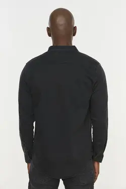 پیراهن دکمه‎دار متناسب فلزی مردانه مشکی برند TRENDYOL MAN کد 1649670558