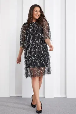 لباس مجلسی پولک دوزی شده توری نقره زنانه برند Seamoda کد 1649785026