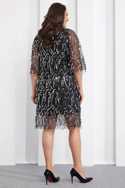 لباس مجلسی پولک دوزی شده توری نقره زنانه برند Seamoda کد 1649785026