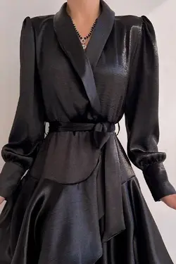 لباس مجلسی برش پارچه ساتن &amp; مشکی کمربند دار برند lovebox کد 1649782929