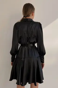 لباس مجلسی برش پارچه ساتن &amp; مشکی کمربند دار برند lovebox کد 1649782929