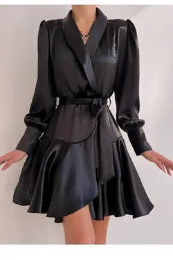 لباس مجلسی برش پارچه ساتن &amp; مشکی کمربند دار برند lovebox کد 1649782929