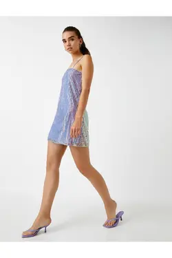 پیراهن کوچک پولک دوز پولکی بند‎دار برند Koton کد 1649782147