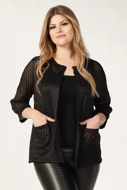 کت آستین بلند توری سایز بزرگ مشکی زنانه برند Nelly کد 1649784128