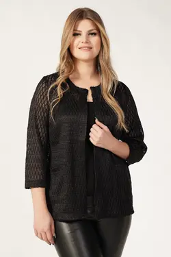 کت آستین بلند توری سایز بزرگ مشکی زنانه برند Nelly کد 1649784128