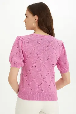 بافتنی دکمه‎دار طرح‎دار صورتی زنانه برند SHERIN کد 1649784068