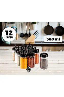 ست‎ادویه درب ست شیشه ای 300میلی لیتر 12عدد مشکی قاشق دار برند Sas کد 1649763327