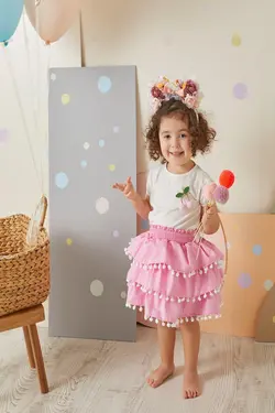 دامن از پشت پنبه روبان دار رنگی صورتی دخترانه برند Babyjoko کد 1649887992