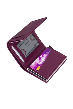 کیف پول اتوماتیک بنفش جا کارتی چرم برند Newish Polo کد 1649871368
