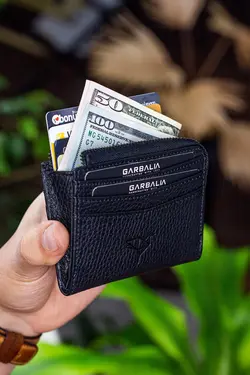 کیف پول کوچک جا کارتی زیپدار مشکی چرم اصل برند Garbalia کد 1649871914