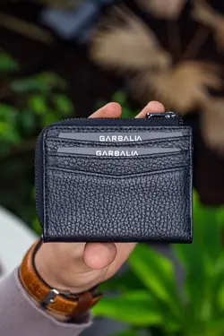 کیف پول کوچک جا کارتی زیپدار مشکی چرم اصل برند Garbalia کد 1649871914