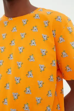 لباس راحتی کوآلا بافتنی چاپی نارنجی برند TRENDYOL MAN کد 1649860628