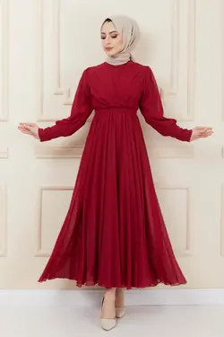 لباس مجلسی پوشیده دکمه‎دار شیفون کمربند دار برند İmajButik کد 1650138188