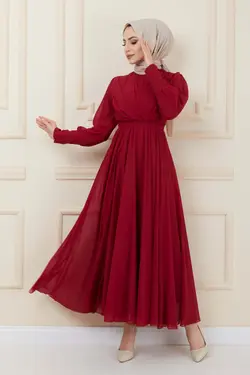 لباس مجلسی پوشیده دکمه‎دار شیفون کمربند دار برند İmajButik کد 1650138188