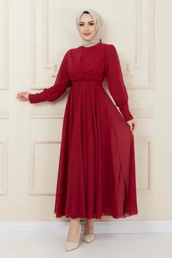 لباس مجلسی پوشیده دکمه‎دار شیفون کمربند دار برند İmajButik کد 1650138188