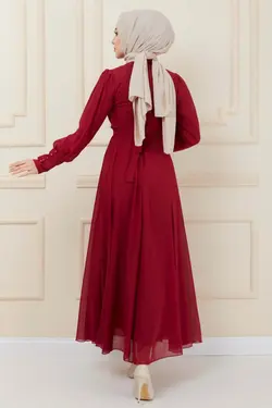 لباس مجلسی پوشیده دکمه‎دار شیفون کمربند دار برند İmajButik کد 1650138188