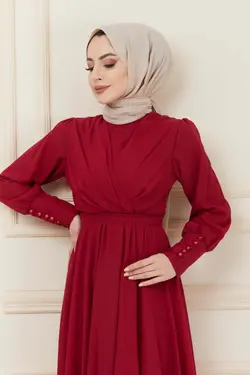 لباس مجلسی پوشیده دکمه‎دار شیفون کمربند دار برند İmajButik کد 1650138188