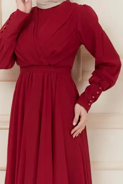 لباس مجلسی پوشیده دکمه‎دار شیفون کمربند دار برند İmajButik کد 1650138188