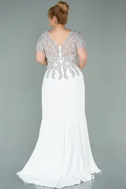لباس مجلسی سایز بزرگ مهره دوزی شده آستین کوتاه سفید برند Abiyefon کد 1650119950