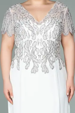 لباس مجلسی سایز بزرگ مهره دوزی شده آستین کوتاه سفید برند Abiyefon کد 1650119950