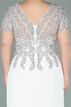 لباس مجلسی سایز بزرگ مهره دوزی شده آستین کوتاه سفید برند Abiyefon کد 1650119950