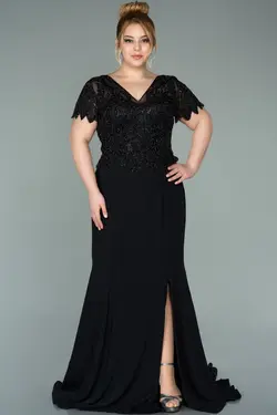 لباس مجلسی سایز بزرگ مهره دوزی شده آستین کوتاه مشکی برند Abiyefon کد 1650118990