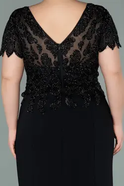 لباس مجلسی سایز بزرگ مهره دوزی شده آستین کوتاه مشکی برند Abiyefon کد 1650118990