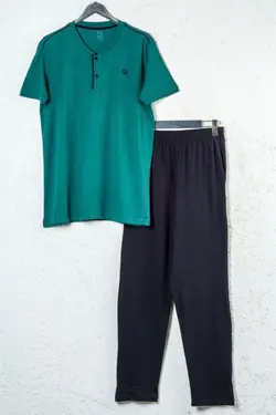 لباس راحتی دکمه‎دار با کیفیت بلند مودال پنبه ای طبیعی آستین کوتاه سبز مردانه برند BSM کد 1650108368