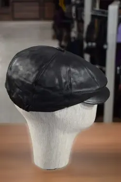 کلاه زمستانی دکمه‎دار کشی کلاسیک مشکی چرم اصل برند Göksu Şapka کد 1706962646