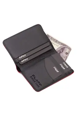 کیف پول محافظ کوچک لبه دار قرمز جا کارتی چرم اصل برند Flapp کد 1706866387