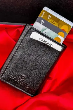 کیف پول اتوماتیک جا کارتی چرم مشکی برند Carlino کد 1707001392
