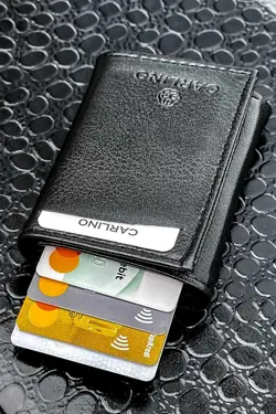 کیف پول اتوماتیک جا کارتی چرم مشکی برند Carlino کد 1707001392
