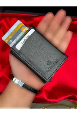 کیف پول اتوماتیک جا کارتی چرم مشکی برند Carlino کد 1707001392