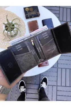 کیف پول جا کارتی بزرگ گشاد طوسی مردانه چرم اصل vocca برند bayderi کد 1707134652