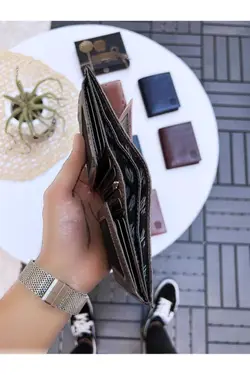 کیف پول جا کارتی بزرگ گشاد طوسی مردانه چرم اصل vocca برند bayderi کد 1707134652
