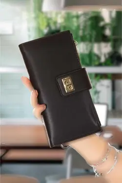 کیف پول کاغذی قسمته سکه مچی بند‎دار قفل دار جا کارتی مشکی زنانه برند Adelina Bags کد 1707998604
