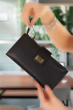 کیف پول کاغذی قسمته سکه مچی بند‎دار قفل دار جا کارتی مشکی زنانه برند Adelina Bags کد 1707998604