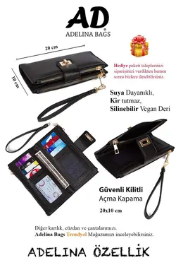 کیف پول کاغذی قسمته سکه مچی بند‎دار قفل دار جا کارتی مشکی زنانه برند Adelina Bags کد 1707998604