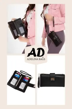 کیف پول کاغذی قسمته سکه مچی بند‎دار قفل دار جا کارتی مشکی زنانه برند Adelina Bags کد 1707998604
