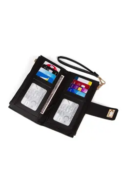 کیف پول کاغذی قسمته سکه مچی بند‎دار قفل دار جا کارتی مشکی زنانه برند Adelina Bags کد 1707998604