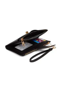 کیف پول کاغذی قسمته سکه مچی بند‎دار قفل دار جا کارتی مشکی زنانه برند Adelina Bags کد 1707998604