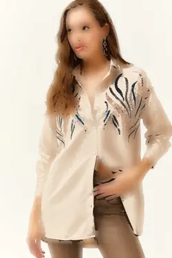 پیراهن زمستانی گشاد پولک دوز پولکی سنگی زنانه برند Olalook کد 1708584053