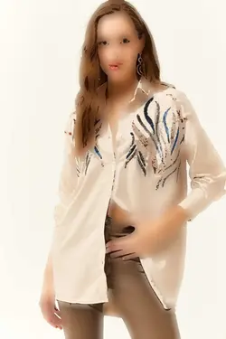 پیراهن زمستانی گشاد پولک دوز پولکی سنگی زنانه برند Olalook کد 1708584053