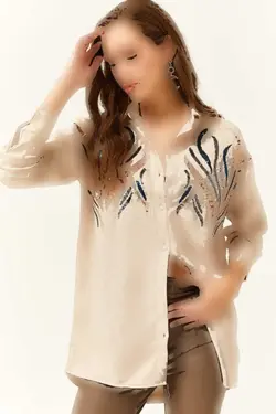 پیراهن زمستانی گشاد پولک دوز پولکی سنگی زنانه برند Olalook کد 1708584053