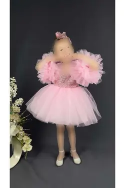 مجلسی دامن شیفون نگه دارنده پولک دوز پولکی آستین صورتی دخترانه برند Mnk Baby&amp;Kids کد 1708538585