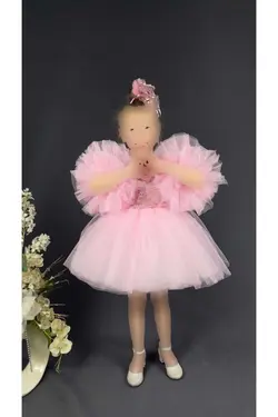 مجلسی دامن شیفون نگه دارنده پولک دوز پولکی آستین صورتی دخترانه برند Mnk Baby&amp;Kids کد 1708538585