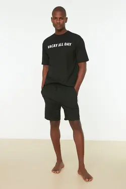 لباس راحتی متناسب چاپی مردانه مشکی برند TRENDYOL MAN کد 1650419647