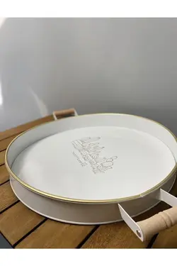 سینی گرد دسته دار چوب چاپی کاکتوس سفید 30cm برند SLOGAN کد 1650545711